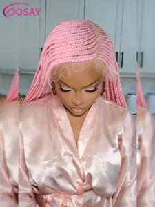 36 inch Pink Colored Side Part Braided Wigs Orange Cornrow Box Synthetic Full Lace Front Wig Knotless Full Hand Tied Braids for Black Women