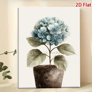 Rustic Pottery with  Hydrangea, 2D Flat, Perfect for Room Decor	