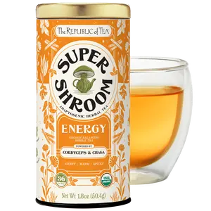 The Republic of Tea SuperShroom Energy Cordyceps and Chaga Herbal Tea, Organic Cinnamon, Ginger and Chicory Blend, Caffeine Free, Unbleached Tea Bags in Reusable Tin, 36 Count