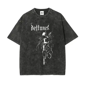 Unisex Deftones Retro Heavy Metal Graphic Vintage Washed T-Shirt Rock Band Style Short Sleeve Tee Menswear Top Streetwear