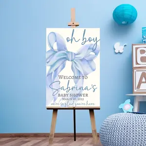 Oh Boy Baby Shower Welcome Sign Boy Baby Shower Welcome Poster Blue Baby Shower Sign Baby Custom Name Date Baby Shower Entrance SIgn