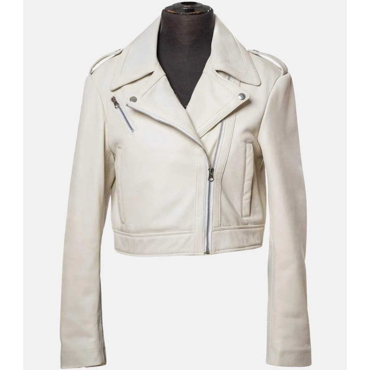 Women's Stylish Slim Fit Off White Leather Jacket