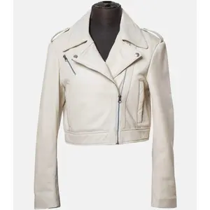 Women's Stylish Slim Fit Off White Leather Jacket