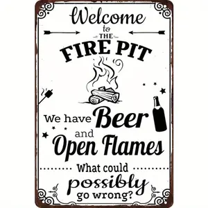 Vintage Metal Tin Sign - Welcome To The Fire Pit Open Flames Metal Plaque - 8x12inch Decorating Signage Retro Home Cabin Outside Wall Art Decor for Camping Car Home Decoration