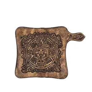 Men's Hand-Tooled Western Wallet - Aztec Calendar Rustic
