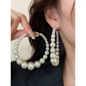 Everyday Elegant Accessory! Hypoallergenic Large Pearl Hoop, Versatile for Dates, Work & Special Occasions