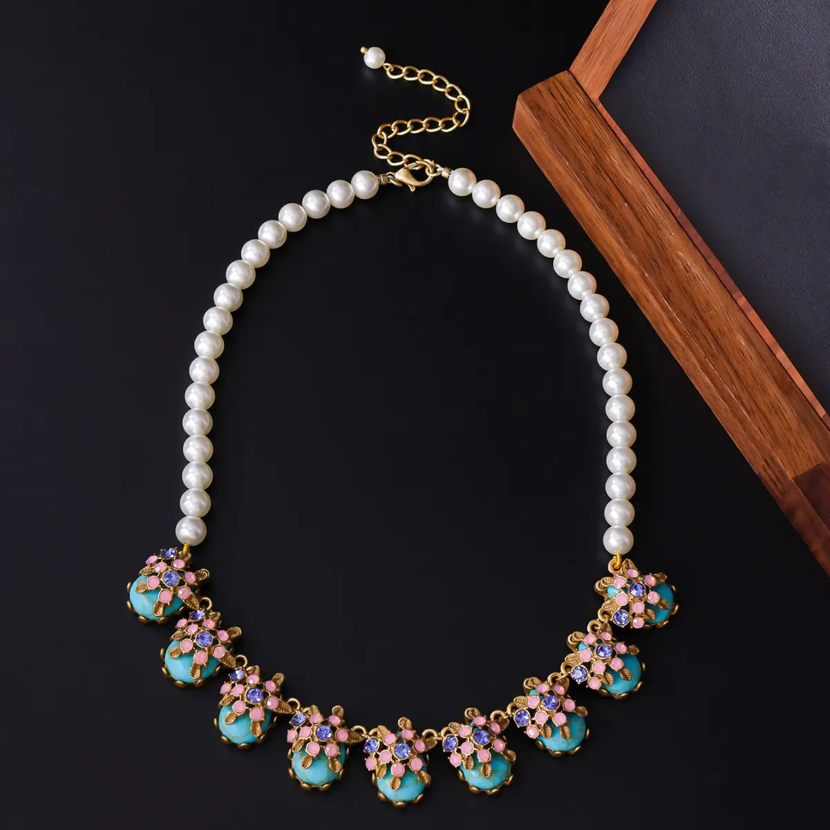 Vintage Chinese-Style Necklace with Turquoise and Natural Pearls, Elegant Diamond-Set Gemstone Jewelry for Adults, Retro, Chinese Retro, Unisex, Daily, Stone Accents, Ethnic