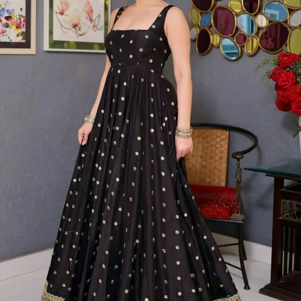 Women's Beautiful Black Anarkali Casual Dress, Womenswear Anarkali Beautiful Suit
