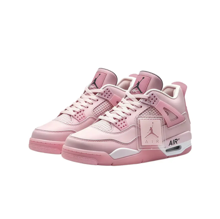 Pink Leather and Mesh Mid-Top Retro Athletic Basketball Sneaker