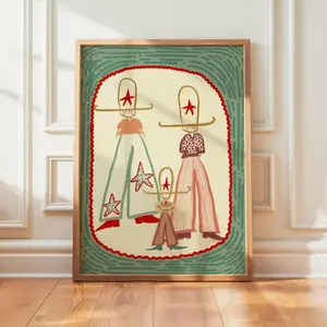 Cowboy Family Art Print, Western Style Illustration, Retro Minimal Line Drawing, Midcentury Cowboy Wall Art, Desert Boho Decor, Trendy Looks, Stay Ahead of the Curve, Year-Round Style, Easy to Wear