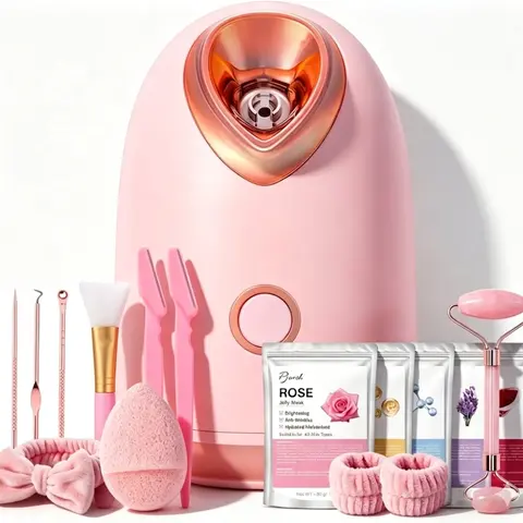 Pjordo Facial Steamer Spa Kit with 7 Skin Care Tools Nano Ionic Face Steamer for Deep Cleaning, Relaxing and Comfort