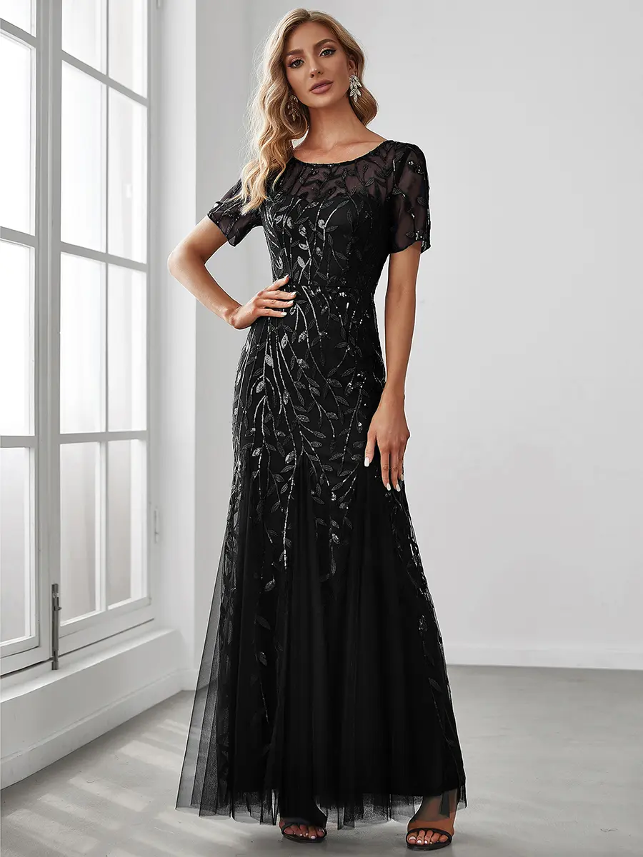 Ever-Pretty Floral Sequin Maxi Fishtail Tulle Prom Dress with Short Sleeve 07707 - TikTok Shop Ever-Pretty Floral Sequin Maxi Fishtail Tulle Prom Dress with Short Sleeve 07707 - TikTok Shop