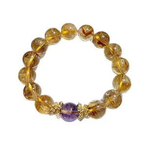 Women's Handmade Citrine Amethyst Crystal Beaded Money Bracelet - Spiritual Protection, Lucky Wealth-Attracting Fashion Costume Jewelry Accessory Gift