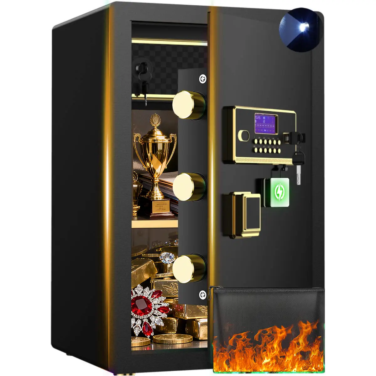 TNTANTS 5.3 Large Safe Box, Digital Board, With Fireproof Document Bag & Alarm System for Home or Office Security, for Cash Jewerly Lock Adjustable Sh