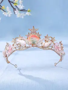 Crystal Mermaid Crown Headband – Holographic Starfish & Seashell Tiara, Princess Hair Hoop for Party, Birthday, Wedding & Costume