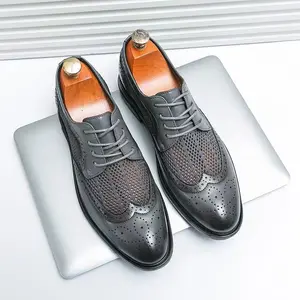Men's Leather Lace-up Hollow-Out Brogue Loafers - Business Casual Footwear, Sports & Outdoor Running Shoes