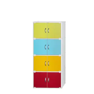 212 MAIN 4-Shelf 8-Door Engineered Wood Bookcase Cabinet, 54.3x15.5x23.4in Rainbow Colorful Doors Wardrobe Cabinet, Modern Storage Cupboard with Contemporary Look for Clothing Storage