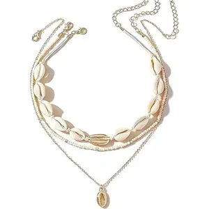 BloomWish S Shell Necklace Beach Jewelry for Women Sea Shell Necklace Layered Gold Shell Charm Necklaces Summer Outfits for Women Beach Fashion Accessories