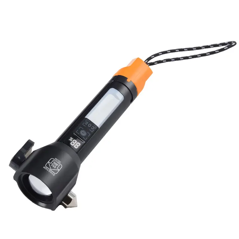 Super Bright COB LED Flashlight - Safety Hammer Car Emergency Light with Dual Switch & Portable Lanyard