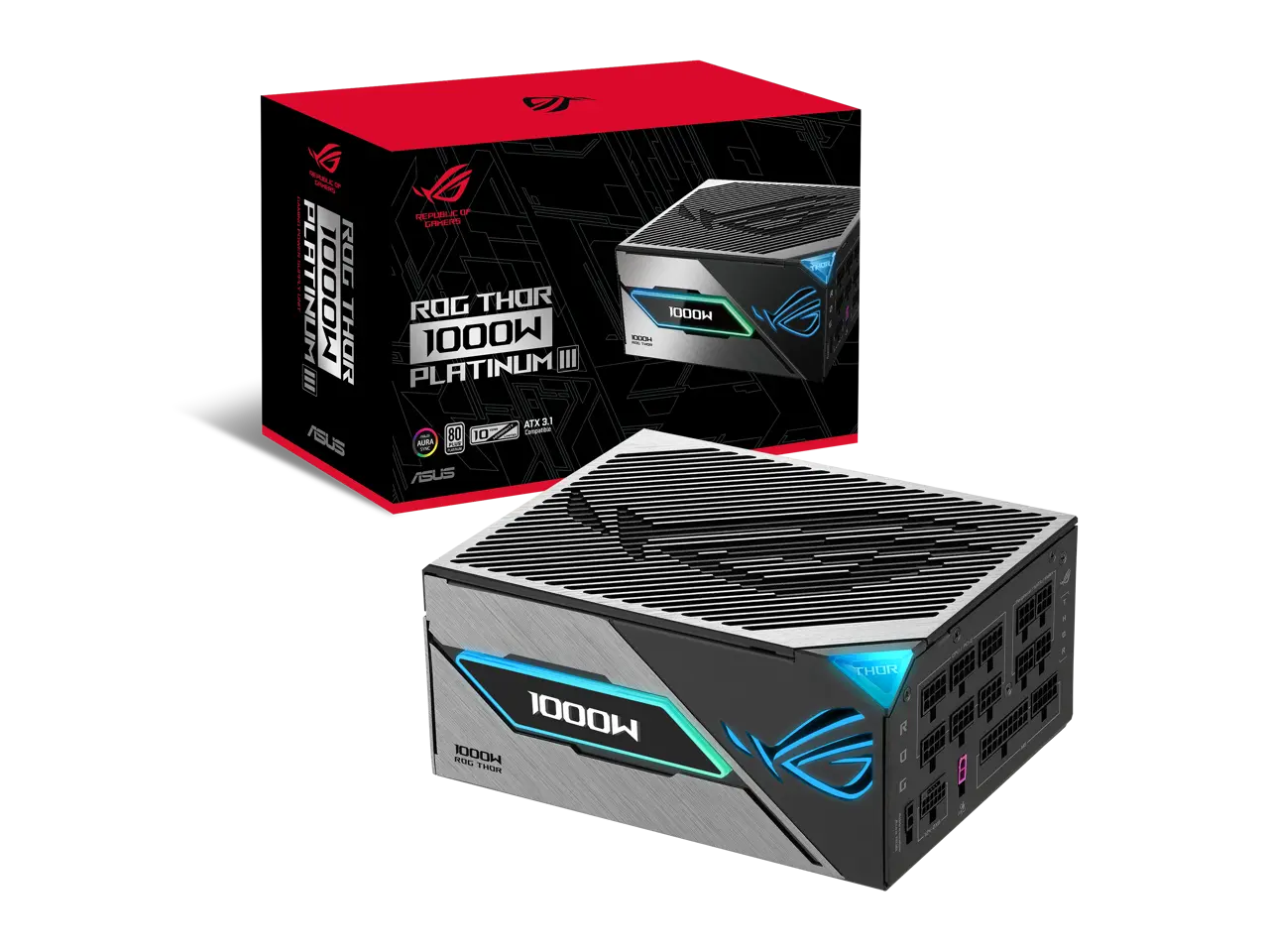 ASUS ROG Thor 1000W Platinum III PSU (80 PLUS Platinum Certified, ATX 3.1, GaN MOSFET, GPU-First Intelligent Voltage Stabilizer, Magnetic OLED Display, Turbo Mode, 10-Year Warranty)