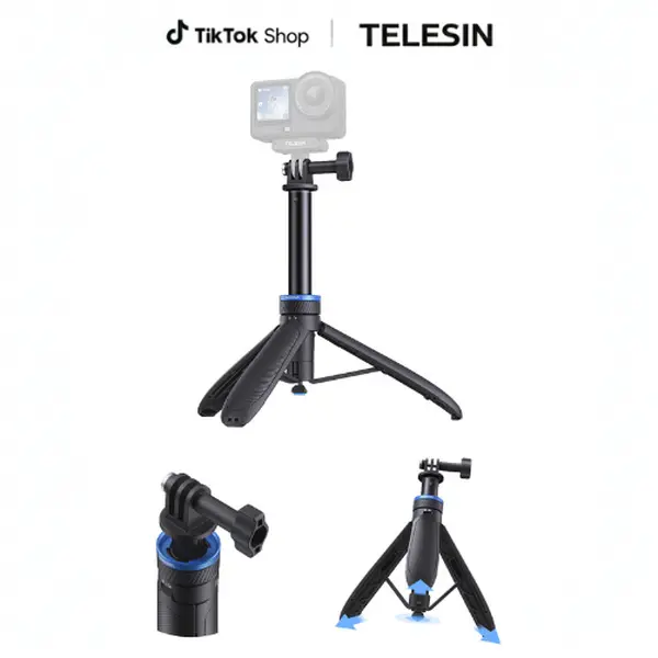 TELESIN 0.01S Auto Open 65 cm/25.5" One Click Open Mini Selfie Stick Tripod for Xtra /DJI Osmo Action 6 / DJI Osmo Nano/DJI Osmo 360 / Xtra 360 / Xtra Atto Camera Accessories