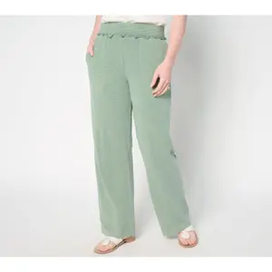 AnyBody Petite Slub Jersey and Gauze Mixed Wide Leg Pants