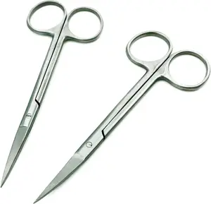 Krisp Beauty Stainless Steel Scissors 2 Pcs Set - Nail Cuticle Scissors Manicure Pedicure Cuticle Scissors Kit - Straight and Curved Blade Scissor for Beard/Mustache, Nose Hair, Ear Hair, Eyebrow and Eyelashes Cutting Trimming Nail Care Nail Art Handle