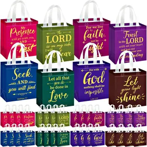 Christian Gift Bags with Handle Reusable Non Woven Inspirational Bible Verse Gift Bags for Men and Women Wedding Birthday Church Sunday School Baptism Gift Teacher Appreciation Gift Religious Party Favors