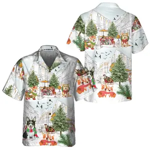 Corgis On Christmas Day Hawaiian Shirt, Corgi Dog Christmas Shirt For Men & Women, Best Christmas Gift, Short Sleeve Casual Button Down Shirts Summer Beach Shirt, Tropical Floral Shirt