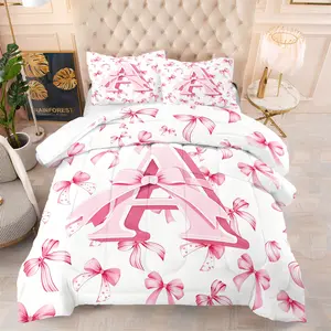 2/3Pcs Coquette Pink Bow Initial A Comforter Set, Girly Preppy Printed Quilt Bedding Set with Pillowcases, Soft Microfiber All Season Bedding for Teen Girls Bedroom, Cute Aesthetic Home Decor Gift