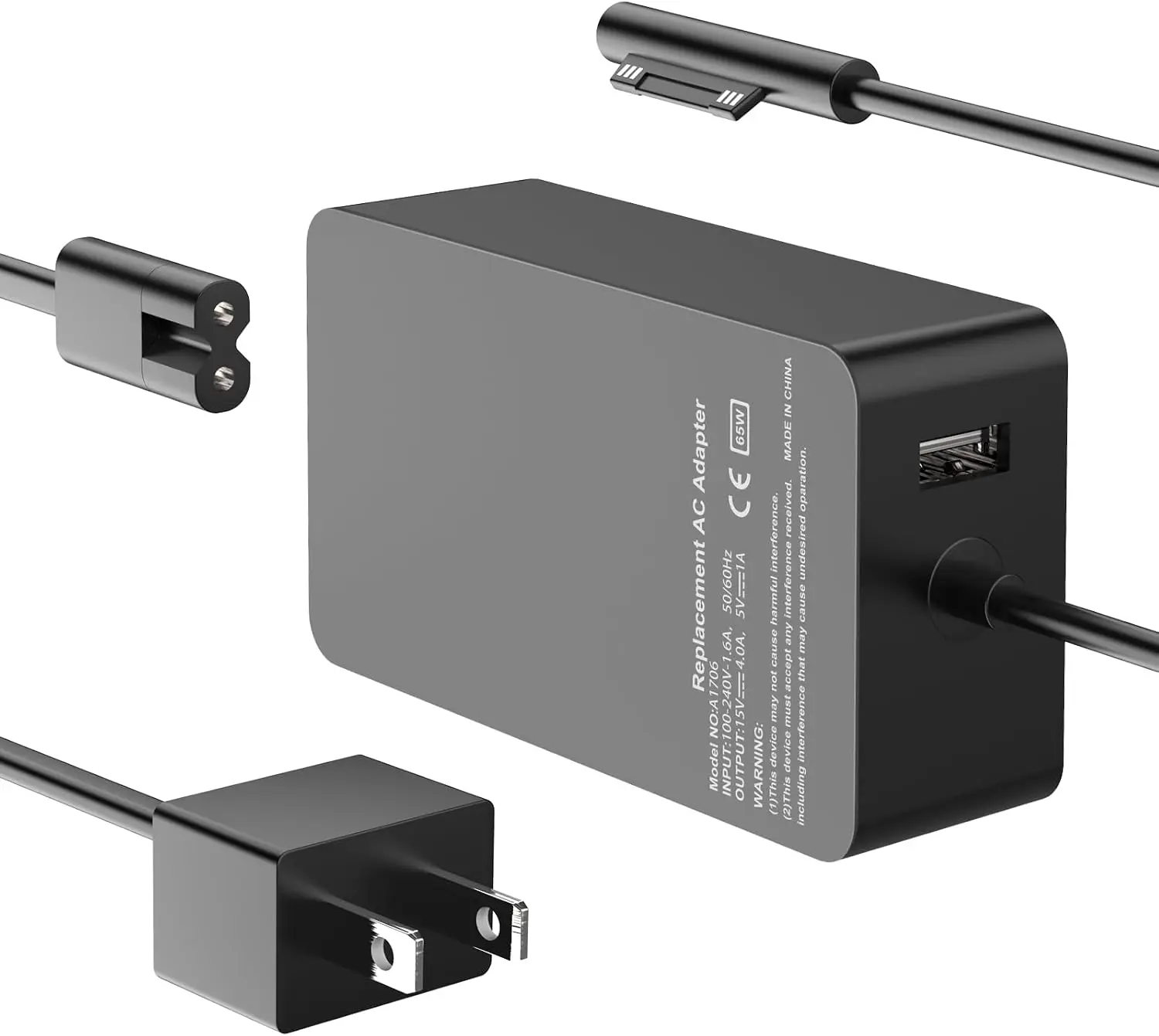 FTS 65W Wall Charger for Surface Pro Devices - Travel Computer Accessories with 15V 4A Stable & Efficient Charging, Compatible with Surface Pro 11/10/9/8/7+/7/6/5/4/3/X, Laptop 6/5/4/3/2/1, Go 3/2/1, Book 3/2/1 (Supports 44W, 36W)