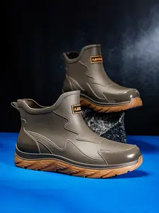 Men's Comfortable Short Tube Waterproof Rubber Rain Shoes, Anti-Slip Durable Outdoor Hiking Shoes, All-Season Business Loafers