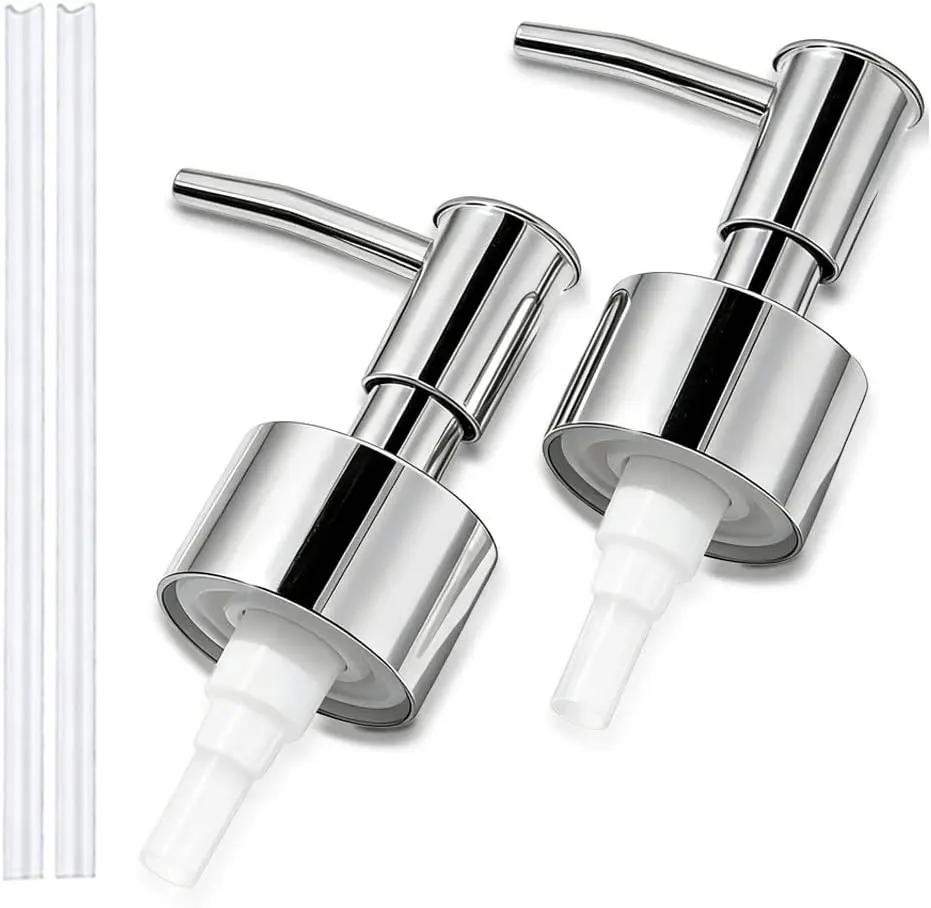 2-Pack Soap Dispenser Pumps Replacement, Universal Lotion & Soap Pump Heads for Standard 28/400 Bottle Neck, Silver Finish (Fits 26mm-28mm/ 1.02-1.10 inch)