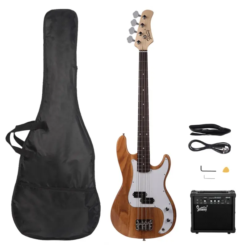 GP Right-Hand Electric Bass Guitar Pack for Beginners - Burlywood Finish, Basswood Body, Comfortable Neck & Fingerboard, Adjustable Strap, 1/4in Headphone Jack, 1/8in Aux Input, Cord Spanner Tool, MP3 Compatible, 20W Bass Amp