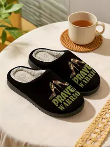 Camouflage High Heel "PRAYER WARRIOR" Slogan | Trendy & Inspirational 1 Pair Faux Fur Lined Non-Slip Cozy Warm Home Plush Slippers For Girls/Believers (Lounging/Relaxing/Bedroom/Living Room) Autumn Winter