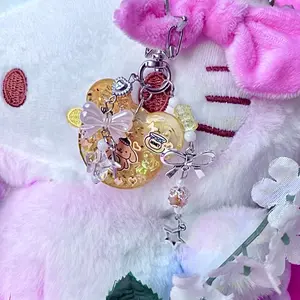 Pompompurin Sanrio Sparkle Resin Charm Beaded Keychain with Star Clasp