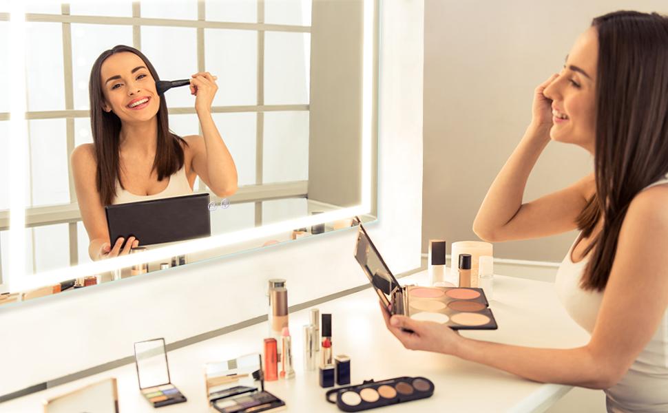 【GARVEE】LED Bathroom Mirror, 24x40Inch Front and Backlit, 3 Colors Dimmable, CRI>90 Double Lights, Enhanced Anti-Fog, Wall Mount Lighted Mirror, Horizontally/Vertically Mounted