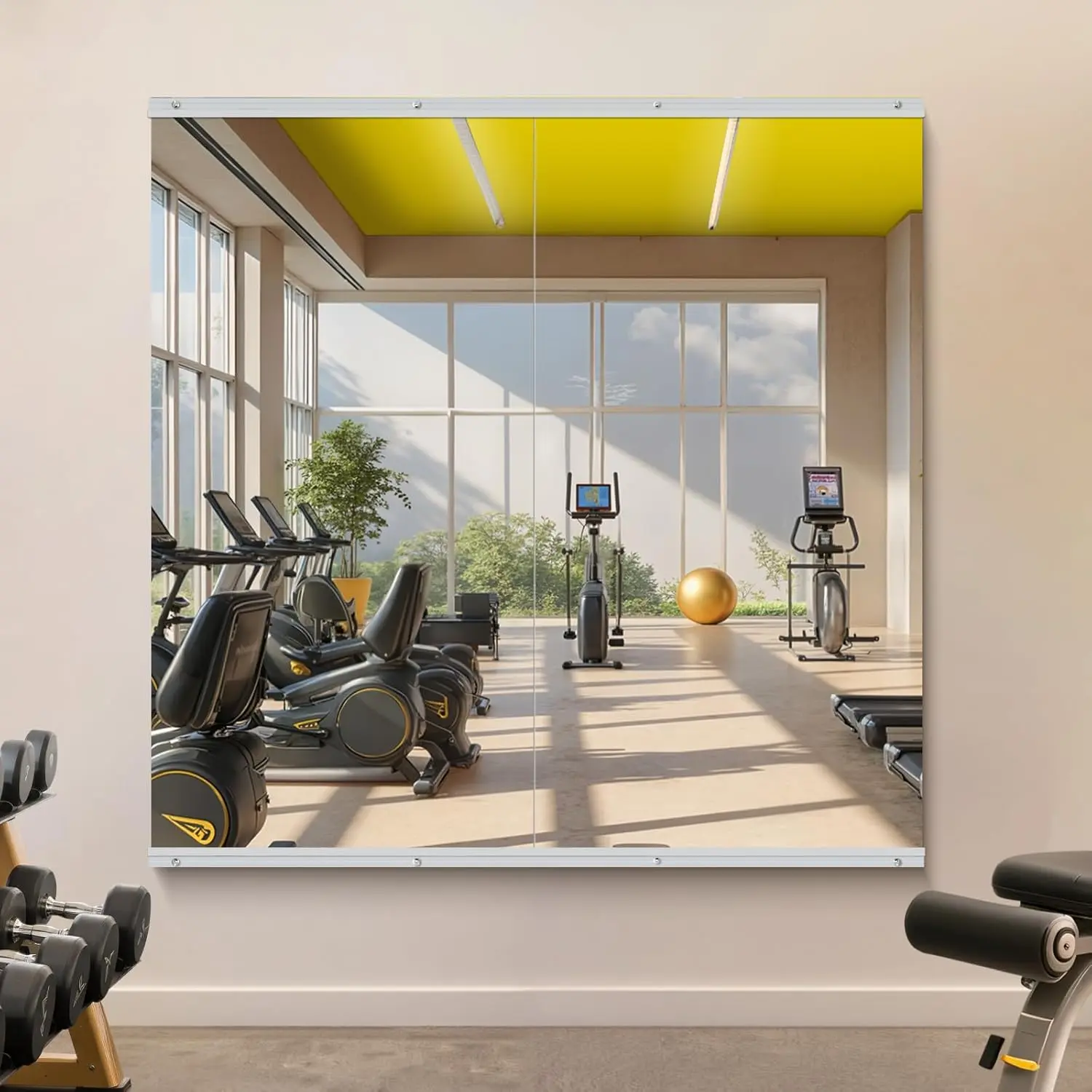 Gym Mirror - 48x24 Inch, 2 count Frameless Tempered Glass Full  Mirror for Wall Mount - Ideal for Yoga, Workout, Bedroom, Dance Studio ()