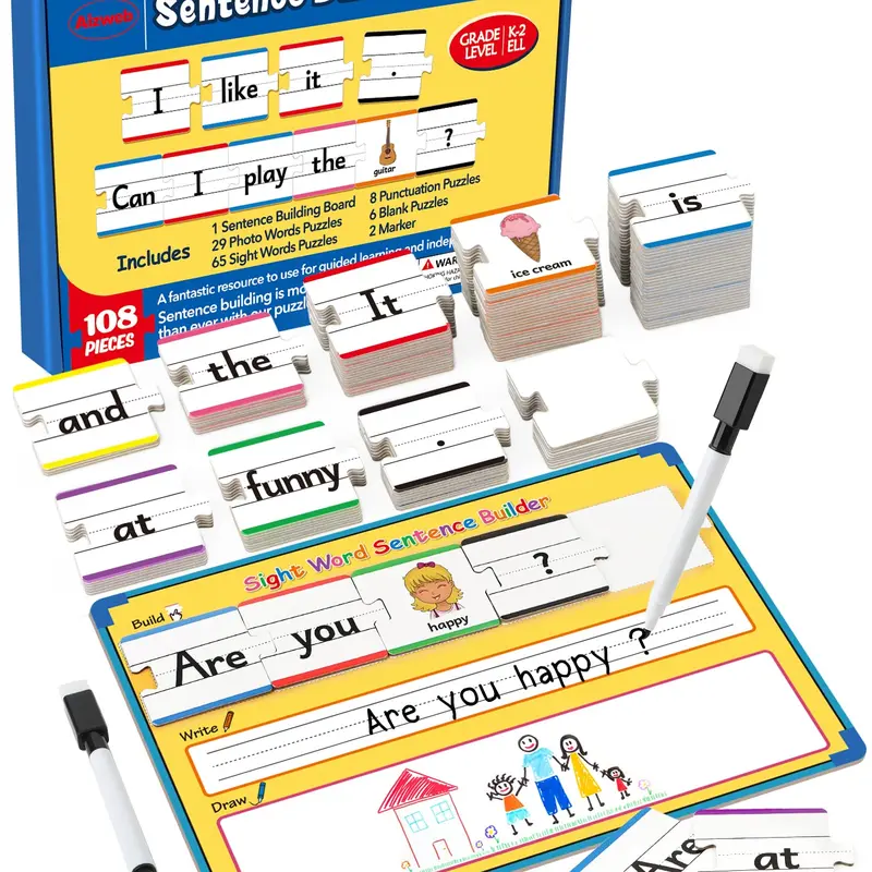 Aizweb Sight Word Games,Phonics Games Learning Set for 1st 2nd Grade-with Sentence Strips for Teachers, Montessori Phonics & Word Work Activities, Homeschool & Classroom Vocabulary Flashcards Acrylic