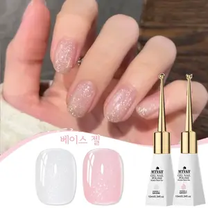 Mtssii 2pcs 10ml Jelly Nude Pink Glitter Rubber Base Gel Nail Polish Top Reinforcement Gel Soak Off UV LED Nail Varnish Semi Permanent Nail Art Construction Gel Varnish, Manicure Nail Art DIY For Home And Salon Nail Supp