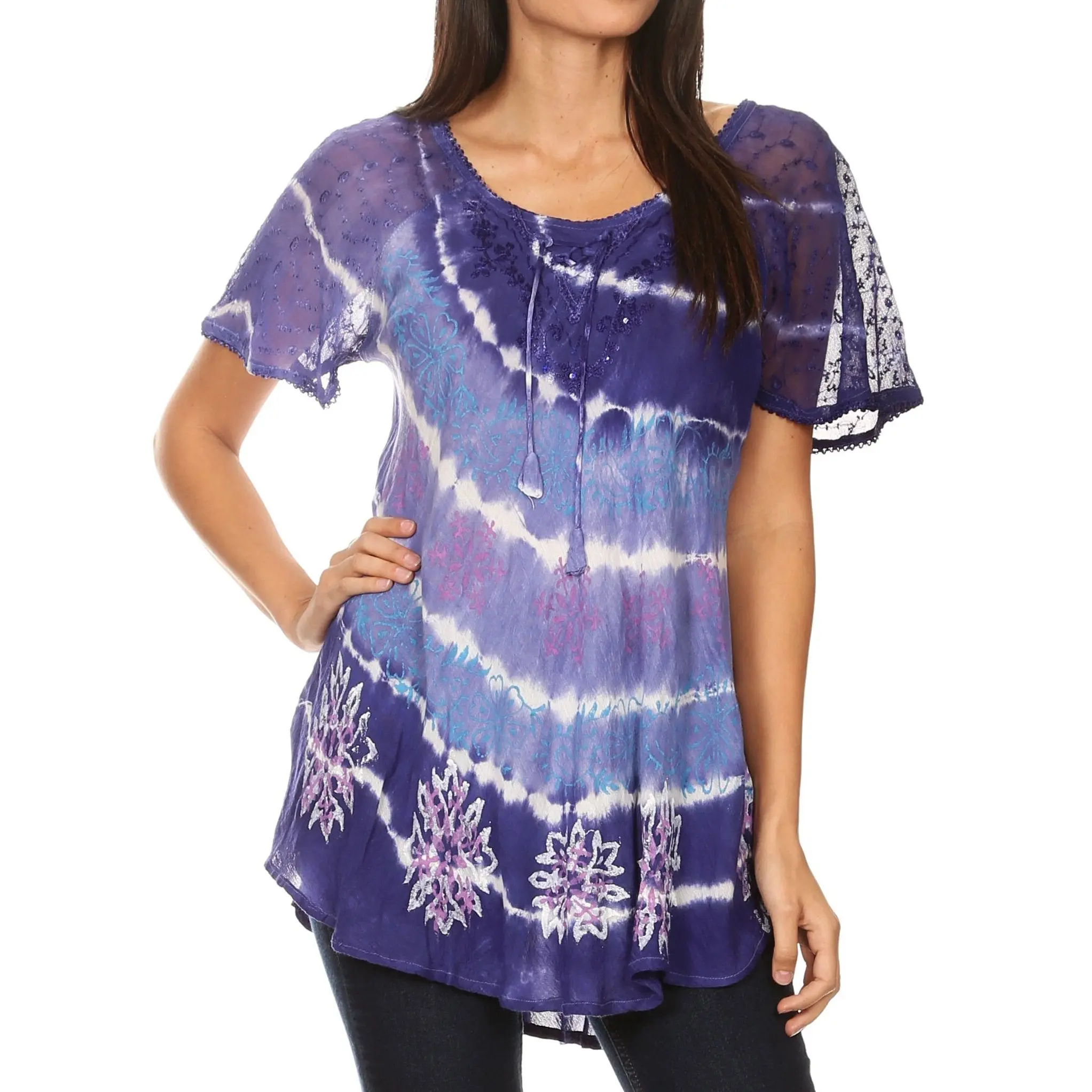 Sakkas Aline Women's Short Sleeve Casual Light Loose Scoop Neck Top Blouse Shirt
