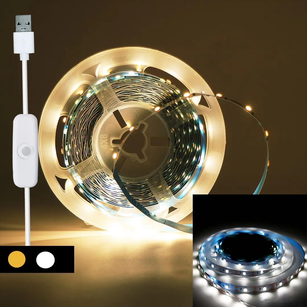 Switchable LED Strip Light USB Powered Warm Flex Lighting Self-Adhesive Bedroom Closet Cabinet Vanity Decor Lamp Flexibility Led Lights