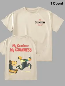 Men's Regular Fit Guinness Print Round Neck Tee, Street Fashion Casual Short Sleeve T-Shirt for Daily Wear, Men's Summer Clothes, Top