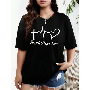 COD Plus Size, Plus Size Women's Casual T-Shirt with Graphic Print, Stretchy Round Neck Summer Top, Machine Washable Comfort Fit, Loose Fit Clothing, Bright Pattern Short Sleeve, Opaque Fabric