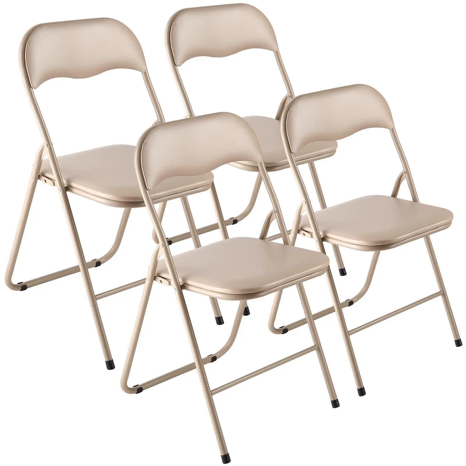 【Summerfinds】VEVOR 4 Pack Foldable Leather Chairs - Heavy-Duty Metal Frame, Padded Cushion, Compact & Lightweight Collapsible Frame Chairs, Stackable Portable Seats for Home, Outdoor Events (Khaki), Foldable Chairs