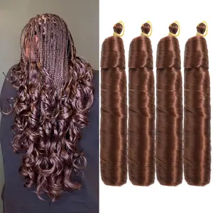 French Curl Braiding Hair 24 Inch 4 Packs Chocolate Brown Loose Wave Braiding Hair for Braids and Twists Soft Bouncy Curly Crochet Hair for Women Skin-friendly Easy to Braid Hair Extens