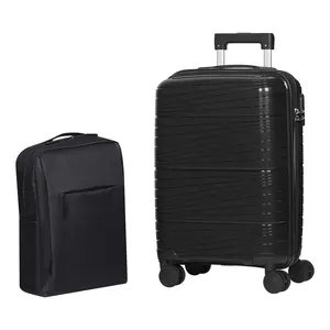 Lightweight 2-Piece Black Luggage Set: 20-inch Carry On Suitcase + Water-Resistant Backpack, TSA Lock for Short Trips