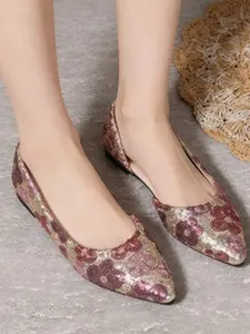 Women's New Flat Shoes, Sequined Embroidered Design, Fashionable Pointed Toe, Comfortable Casual Footwear, All Season Wear, Pointed Toe Flats