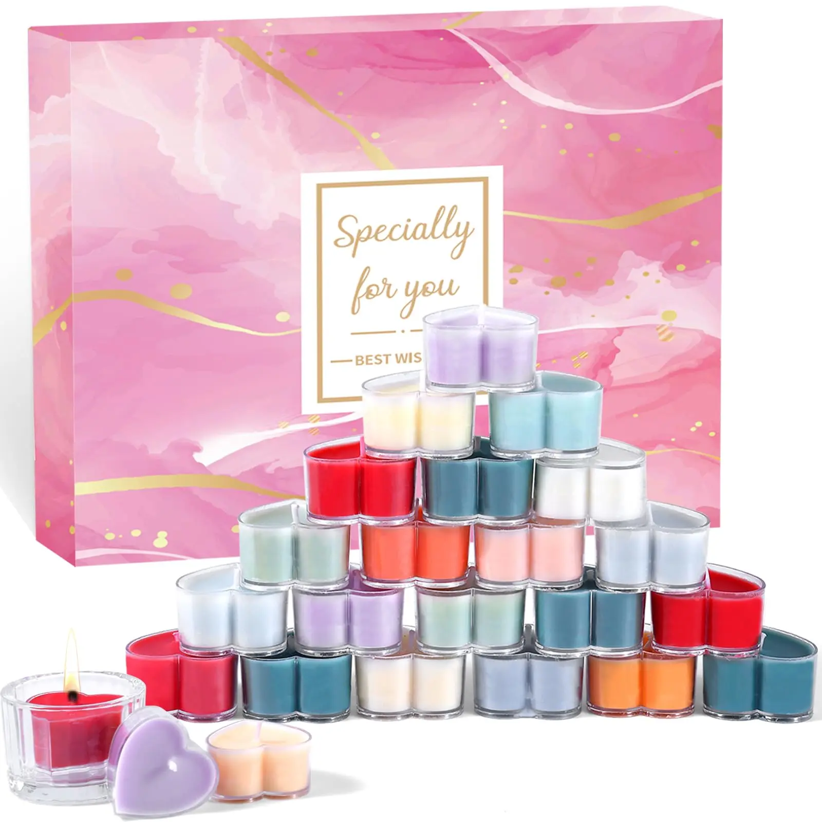 Scented Candle Gift Set  24 Heart Advent Calendar 2025 Reducing Gifts For Women Home Candles Ideal Women's Christmas Thanksgiving Mother's Day
