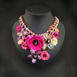 Exaggerated Metal Collarbone Chain Fashionable Floral Artificial Crystal Necklace, Women's Pendant Neck Accessory